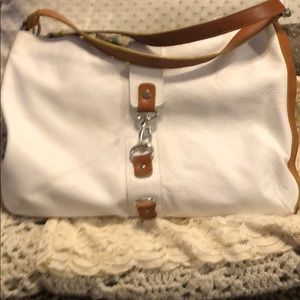 Valentina large white & tan pebble leather hobo